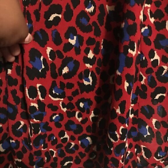 Red Leopard 70s V Neck  Tier  Hippie Bell Sleeve Bohemian Mini Dress M - Picture 13 of 14